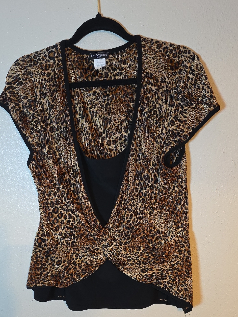 Bay Studio Plus Leopard-Print Layered Twist-Front Top - Brown/Black XL